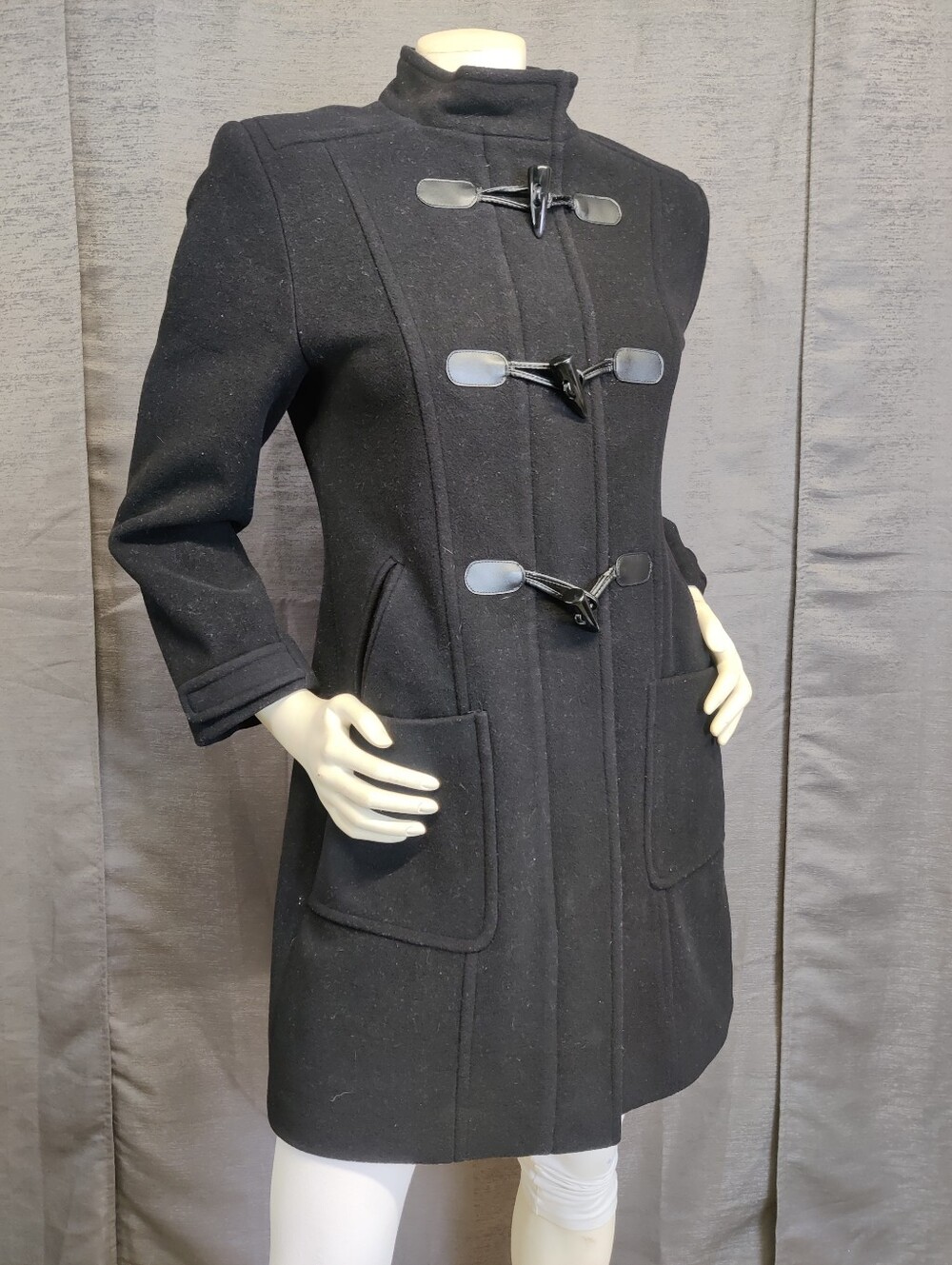 Pendleton Wool Toggle Pea Coat Womens XS Black Wool Structured Stand Collar Zip